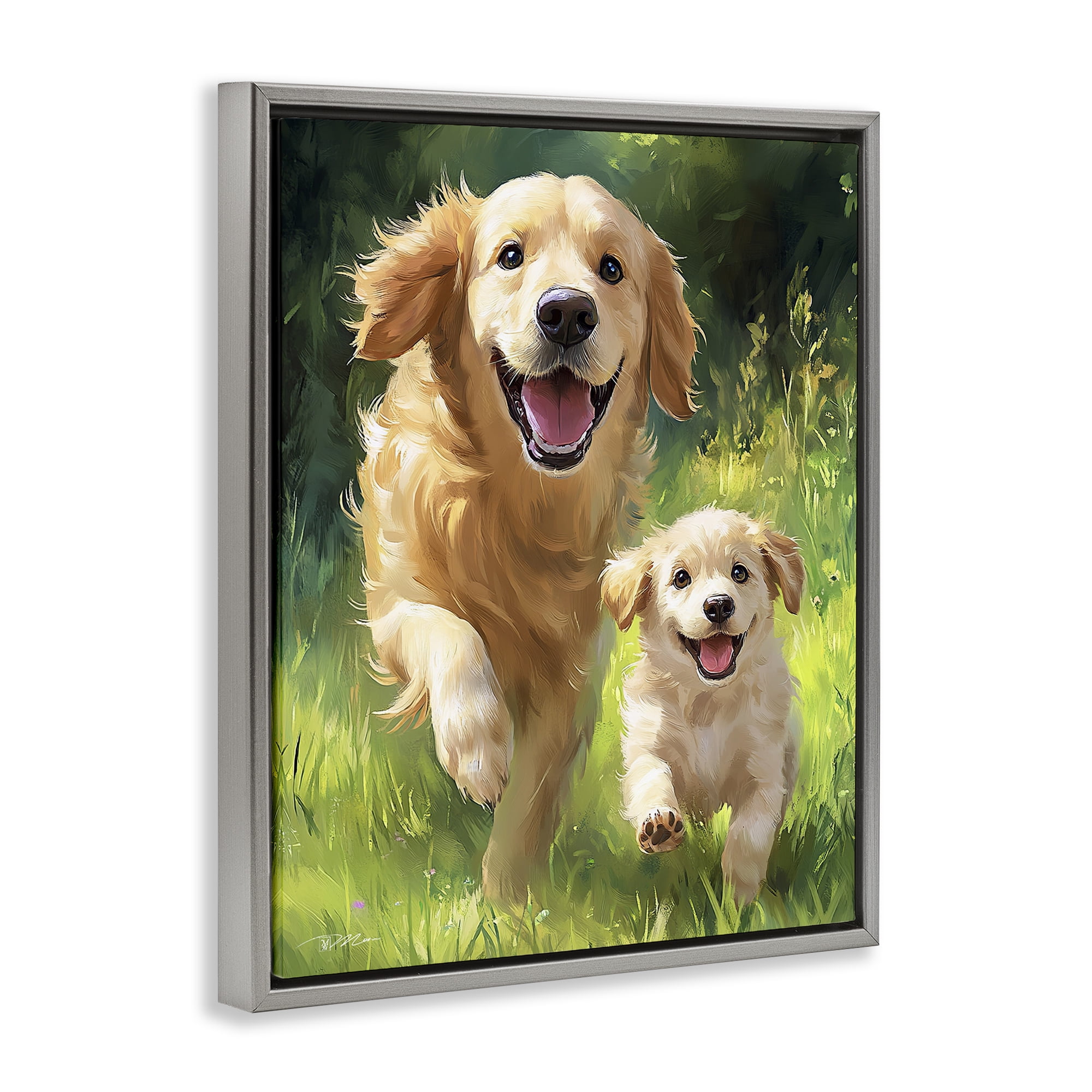 Father & Son Labrador Gray Framed Floater Canvas Wall Art, design by Momart