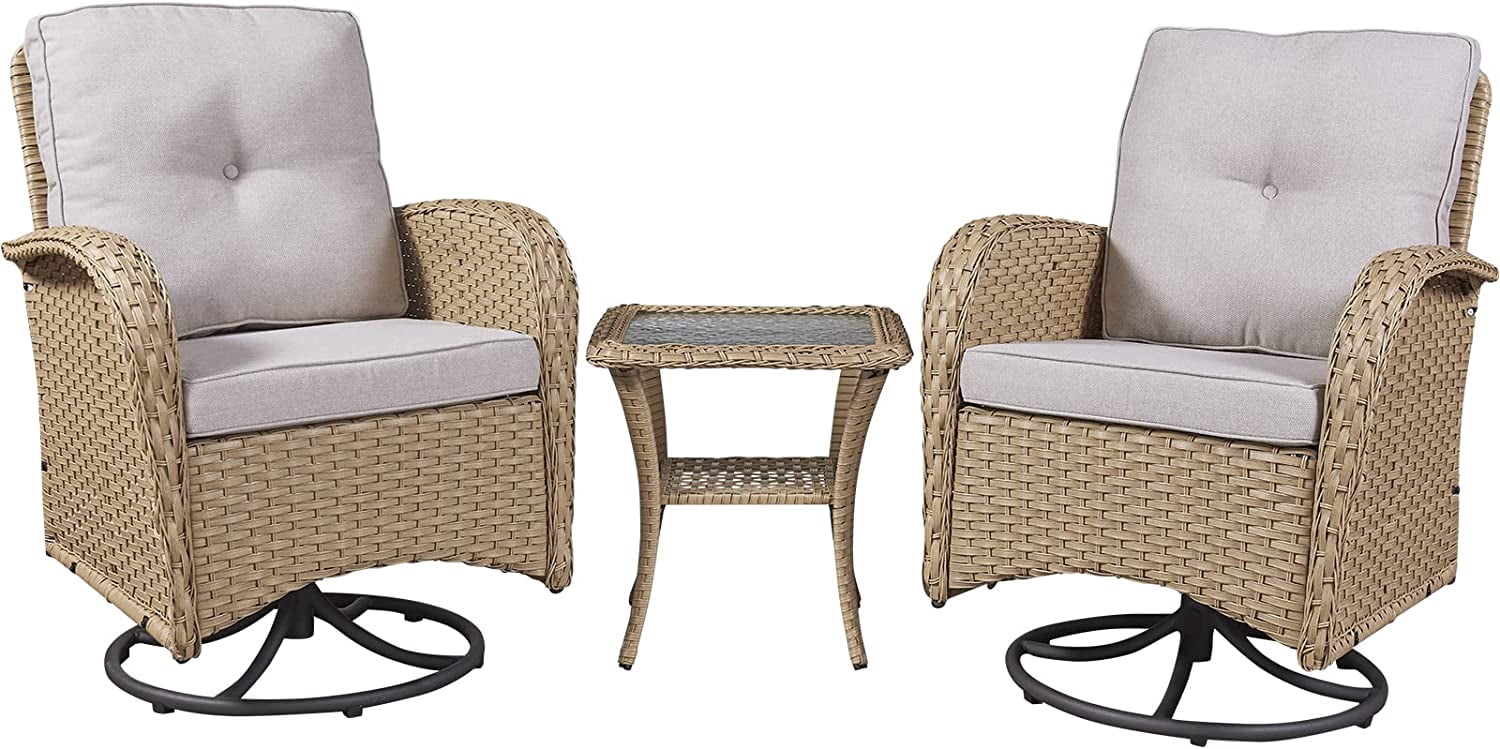 Rilyson Wicker Rocking Chair Swivel Chairs 3PC Rocker Outdoor