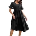 thumbnail image 5 of ZZwxWA Womens Short Sleeve Summer Dress A Line Wrap Dress High Waist Tiered Vacation Dresses for Women Solid Pleated Casual Sundress, 5 of 5