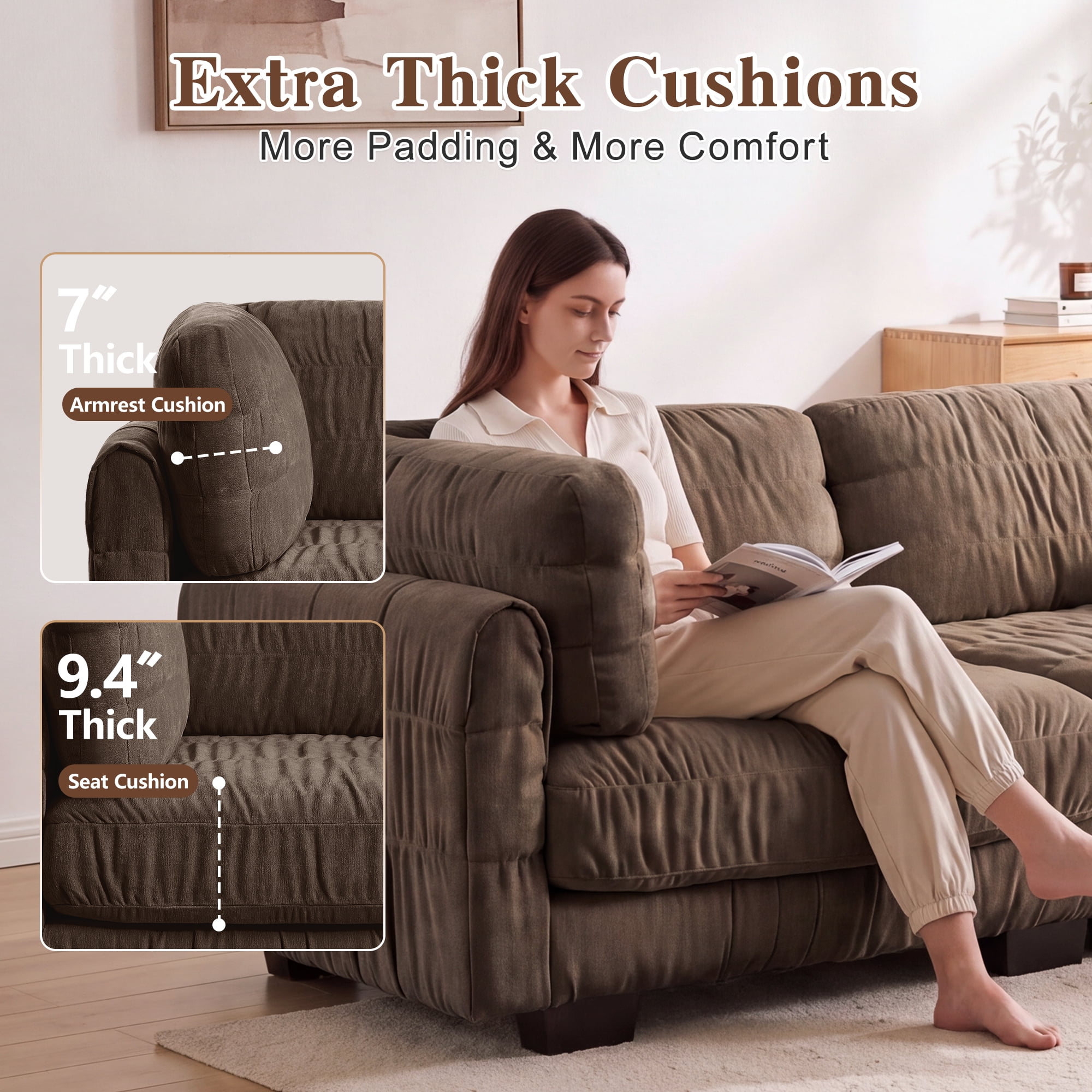 140" L Shape 4 Seat Chenille Modular Sectional Sofa with Ottoman and L Shape Back Cushions,Easy Assembly