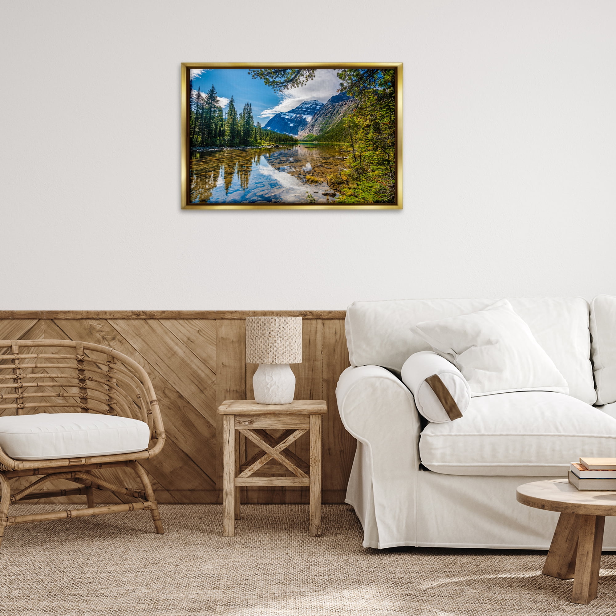 Stupell Industries Mountain Valley's Stream Landscape & Nature Photography Gold Floater Framed Canvas Art Print Wall Art, 31 x 21