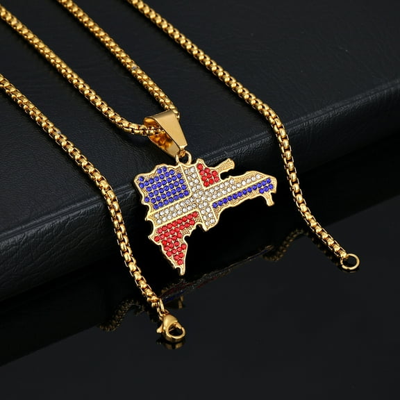 New Hip Hop Dominican Republic National Flag 14K Yellow Gold Pendant
