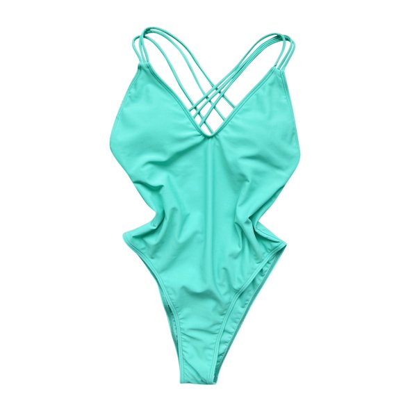 Ersazi Bathing Suit Fashion Casual V-Neck One-Pice Bandage Solid Color Swimsuit On Clearance Green S
