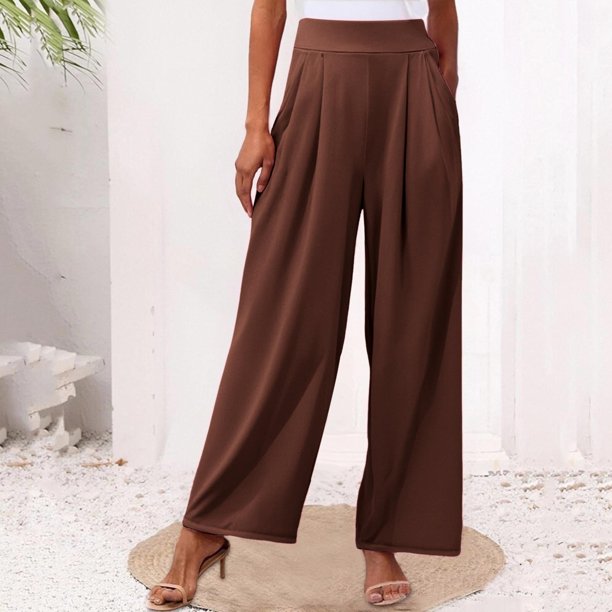 WILLBEST Pantalones Casuales para Mujer, Color Sólido, Elásticos, de Pierna Ancha, Largos, Estilo Palazzo para Una Comodidad Sin Esfuerzo. Mediana