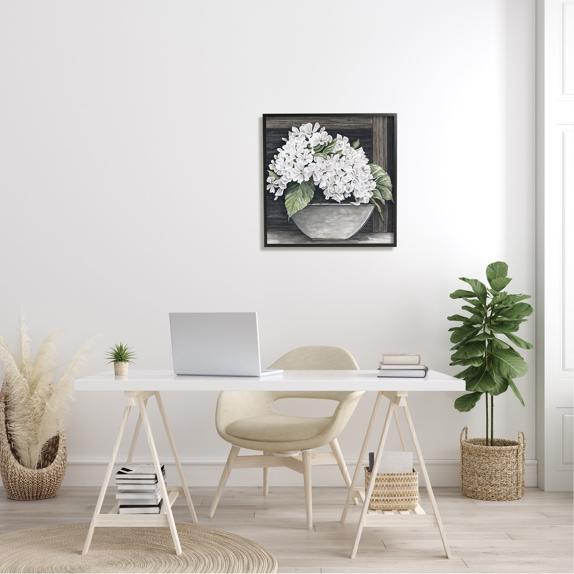 Stupell Industries White Geranium Flower Planter Rustic Country Scene Painting Black Framed Art Print Wall Art, Design by Cindy Jacobs