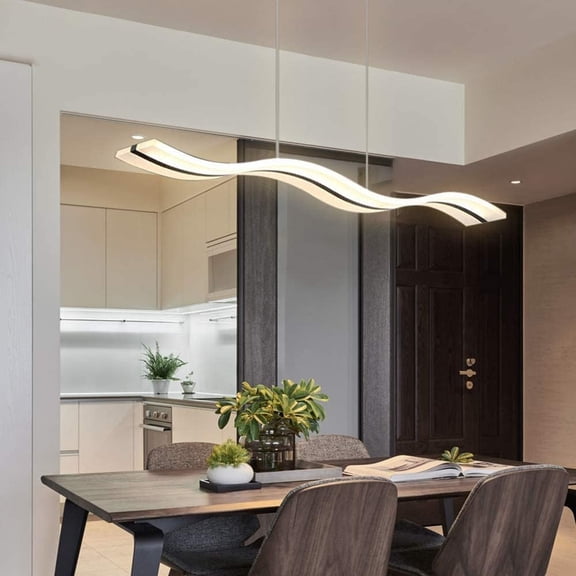 OUKANING Modern Wave LED Pendant Light Dimmable Fixture Modern LED Chandelier LED Hanging Light Fixture for Contemporary Living Room Dining Room Kitchen Island Table(Dimmable Remote Control)