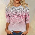 thumbnail image 2 of Pompotops T-shirt Imprimé Mode Femme Manches 3/4 Blouse Col Rond Hauts Décontractés en Solde, 2 of 5