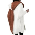 thumbnail image 3 of Women Fall and Winter Open Front Long Sleeve Hooded Knit Cardigan Color Block Outwear Coats White & Red XL, 3 of 7