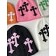 thumbnail image 2 of Sifreyr-gorro de punto para mujer, gorro ligero y plegable, a prueba de viento, para ciclismo, decoración cruzada, Y2K, 2 of 4