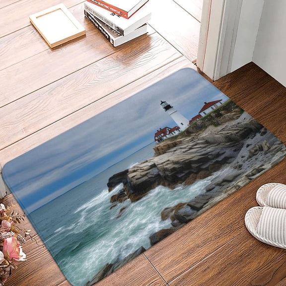 Blue Sky Lighthouse Entrance Welcome Door Mat, Soft Kitchen Rugs Indoor Floor Doormat Sea Reef Washable Home Carpet Decor 16 24in40 60cm.
