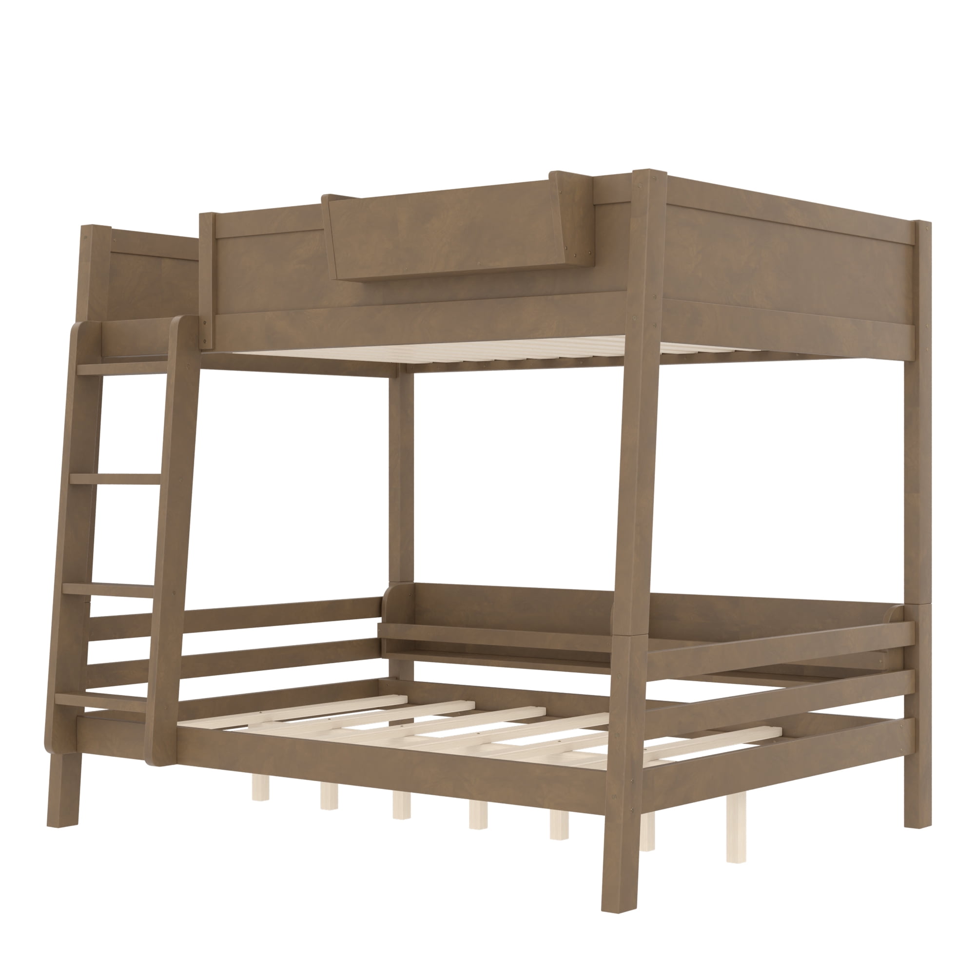 Mintazer Full Over Full Detachable Bunk Bed with Storage Shelf and Bookshelf, Modern Convertible Bunk Bed with Ladder and Guardrails for Bedroom Guest Room, Vintage Brown