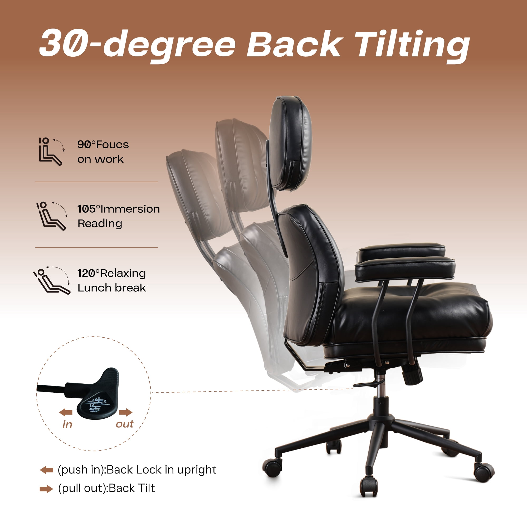Toject Ergonomic Office Chair, High Back Comfy Home Office Chair with Lumbar Support, Mid-Century Modern Computer Executive Desk Chair with Thickened Cushions (PU Leather, Black)