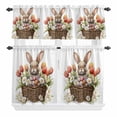 thumbnail image 2 of Kitchen Window Curtains Valance and Tier Set, Spring Easter Cute Bunny Rod Pocket Tier Curtain Valance Set, Flower Egg in Basket Light Filtering Cafe Curtains for Bedroom Living Room, 2 of 9