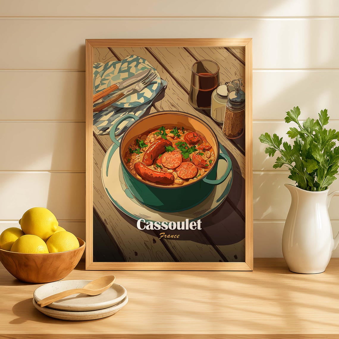 Cassoulet French Stew Kitchen Print France Food Art Dining Decor