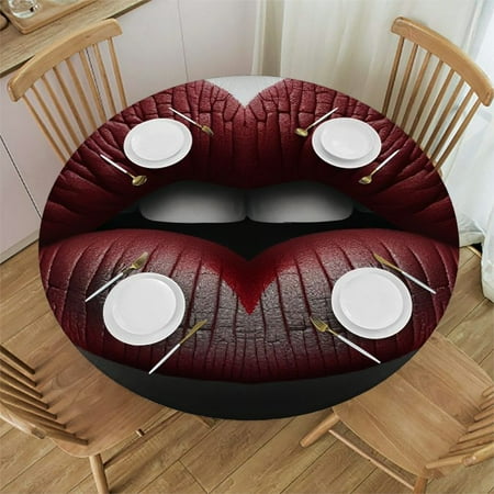 

SHERONV Heart-shaped Lips Round Table Cover Stain Resistant Washable Indoor Outdoor Tablecloth Kitchen Dining Wedding Parties Picnic Farmhouse 100% Polyester Fiber 38-42