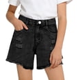 thumbnail image 2 of BXJX Girls Denim Shorts, Elastic Waist Summer School Relaxed Fit Kids Jean Shorts Black Size 5-6 T, 2 of 6