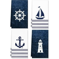 4Pcs Nautical Kitchen Towel Navy Blue Waffle Dish Towels 18 x 26 Inch Summer Ocean Hand Drying Tea Towel for Cooking Baking Cleaning