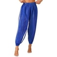 thumbnail image 5 of YEAHDOR Womens Belly Dance Costume Pants Halloween Fancy Dress Costume Side Split Shiny Sequins Harem Pants Royal Blue One Size, 5 of 7
