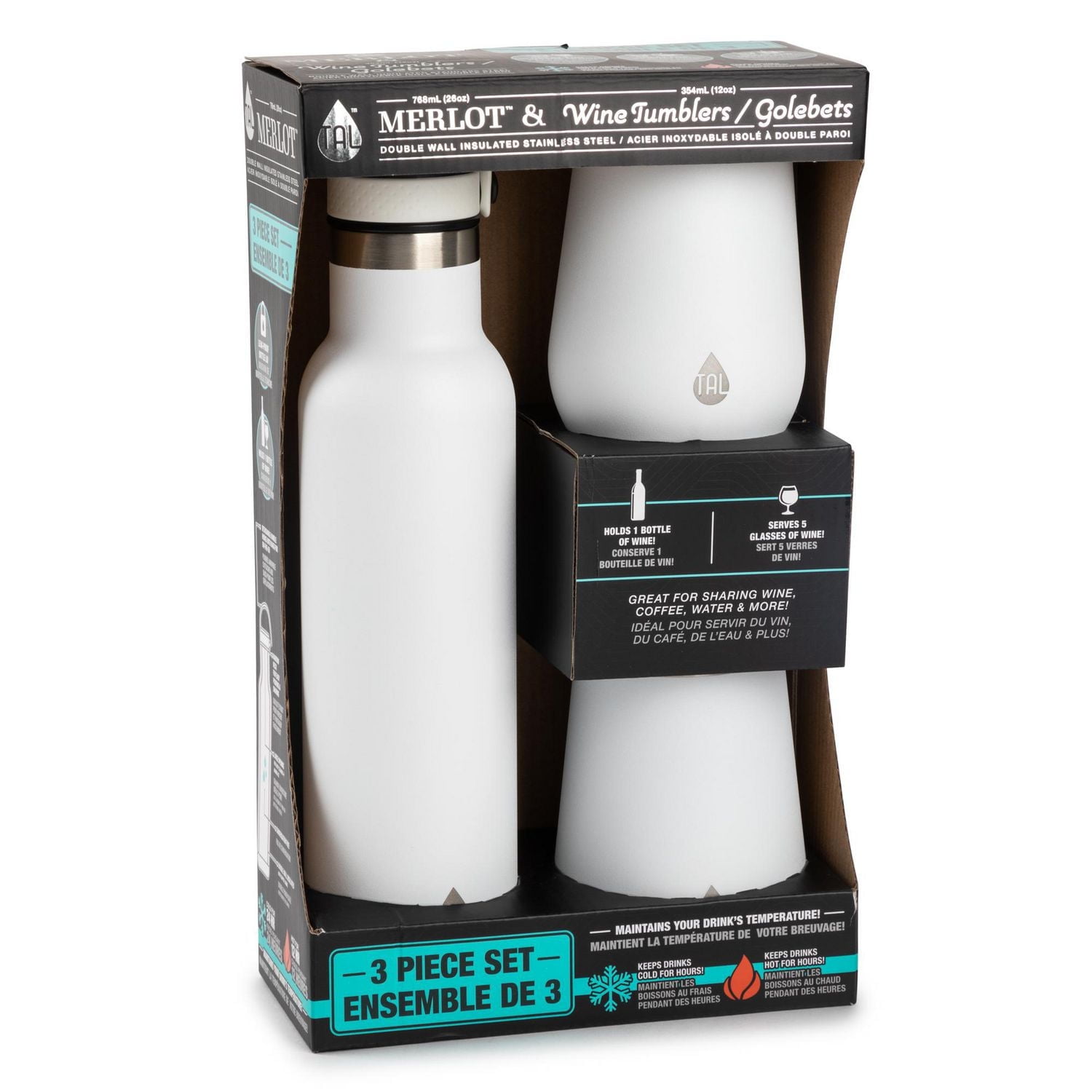 TAL Stainless Steel Merlot & Wine Tumbler, 3 Piece Set