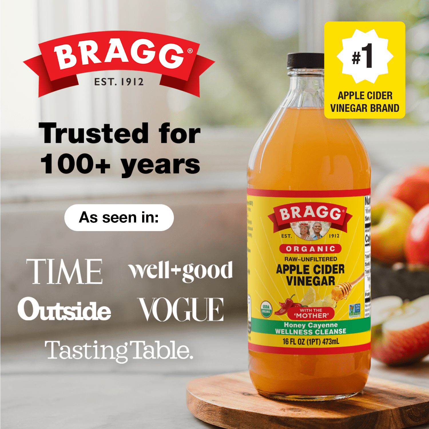 (6 pack) Bragg Organic Apple Cider Vinegar Honey Cayenne Wellness Cleanse, Raw and Unfiltered, 16 fl oz