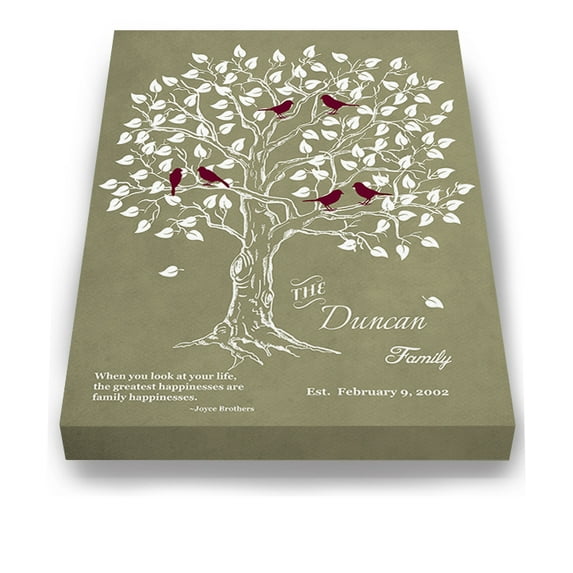 MuralMax Personalized Family Tree Canvas Wall Art - Wedding Bridal Shower Decor Gifts For Friends - Milestone Quote With Custom Name & Date - Unique Bride & Groom Presents - Khaki # 2 - Size 16x20
