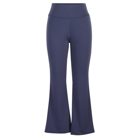 

AKOEE Ladies Fashion Sport Yoga Pants Solid Mid High Waist Solid Flare Long Pants Dark