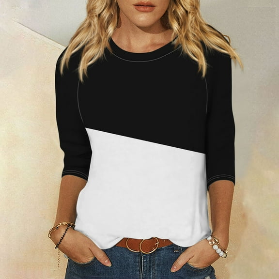 Shirt for Women's Fashion Casual Raglan Sleeve Round Neck 3/4 Sleeve Loose Printed T-Shirt Ladies Top