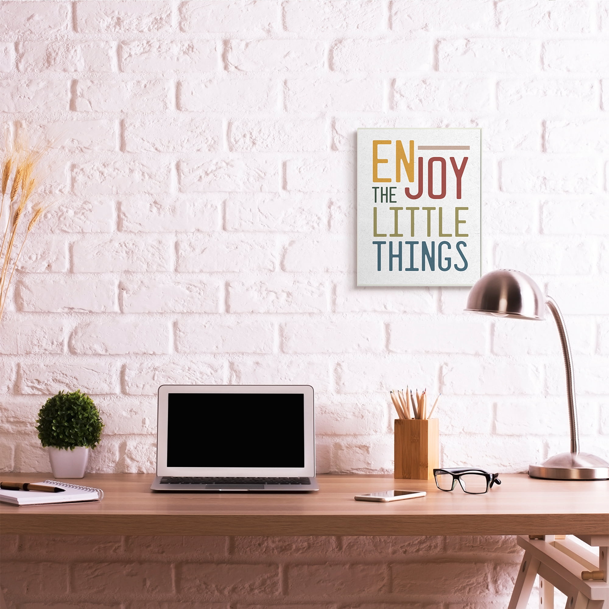Stupell Industries Enjoy The Little Things Quote Blue Red Typography Inspirational Painting Unframed Art Print Wall Art, 13 x 19