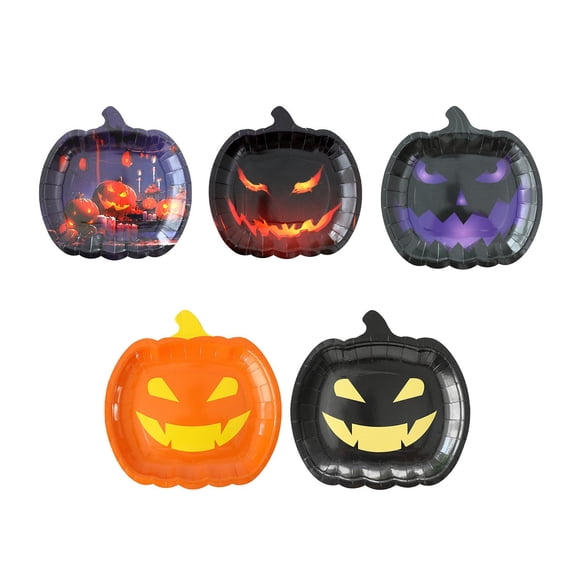 SIguan,50 PCS Halloween Paper Plates 7 Inch,Halloween Decor Party Plates Dinnerware,Spooky Birthday Party Decorations Pumpkin Shape,Disposable Tableware Supplies Decor Plate Black 7.09*7.28''
