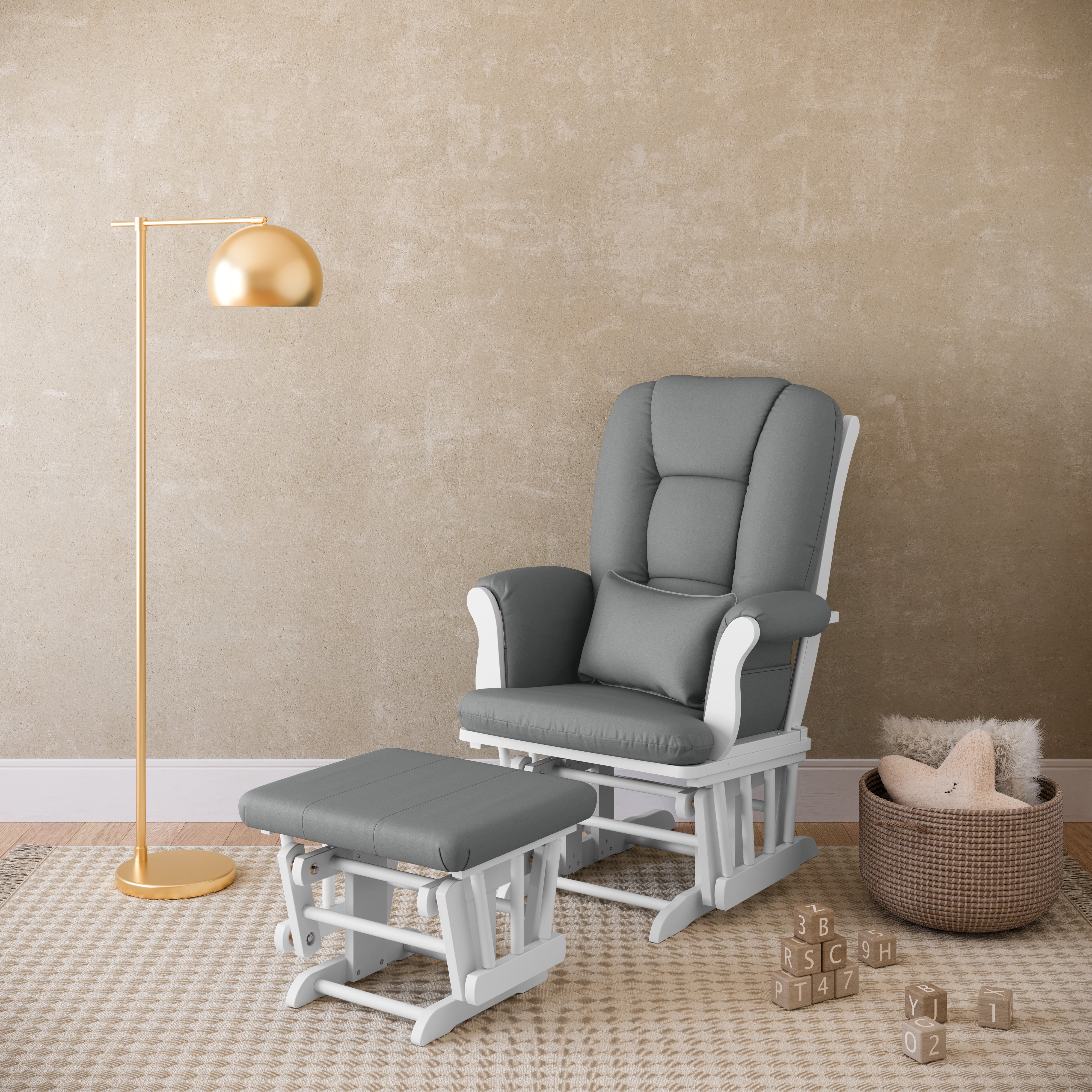 Storkcraft Tuscany Infant Nursery Glider & Ottoman White with Gray