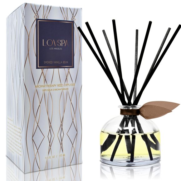 LOVSPA Reed Diffuser Set Smoked Vanilla Scented Oil Diffuser with Sticks Home Fragrance Accessories for Bathroom Shelf Decor Aroma Diffusers for Home or Office Fall Decor USA Made