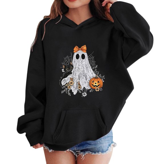 XXWXYD Pullover Sweatshirt Kids Halloween Graphic Print Long Sleeve Hooded Cute Casual Fall Fleece Striped Autumn Fashion for Little Boys Girls Oversized Crewneck
