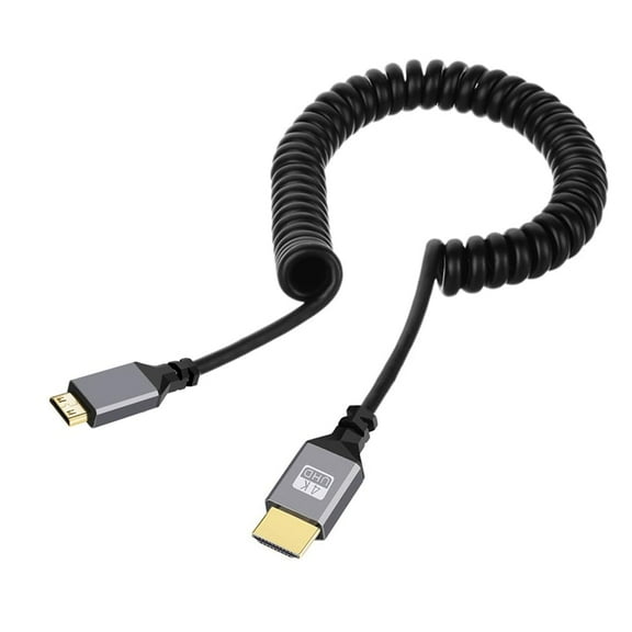 JSER Mini HDMI 2.0 Male to HDMI Male 4K 60hz Stretch Coiled Cable Straight Connector for HDTV Computer Laptop Monitor