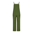 thumbnail image 6 of Bloomae 2 Piece Linen Sets for Women Summer Casual Sleeveless Lounge Spaghetti Strap Top Loose Wide Leg Pants with Pockets Set Trendy Vacation Beach Vacation Travel Outfits Green XL, 6 of 7
