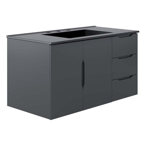 Modway Vitality 36" Modern Wood/Ceramic Bathroom Vanity in Gray/Black