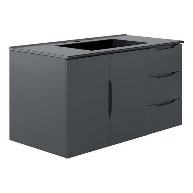 Modway Vitalité 36 Pouces Meuble-Lavabo de Salle de Bain Moderne en Bois/céramique Gris/noir