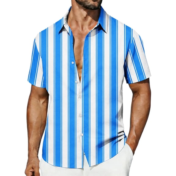 USNSM (S-5XL) Men's Striped Short Sleeve Button Down Shirts Casual Summer Fashion Beach Hawaiian Shirts Plus Size Vacation Outfits Blue XXL