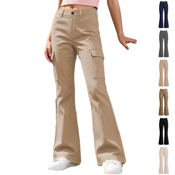 School Uniform for Girls Skinny Pants Stretch Pants with Pockets Flare Leg Pants Preppy Clothes for Girls Size 5-14 Years