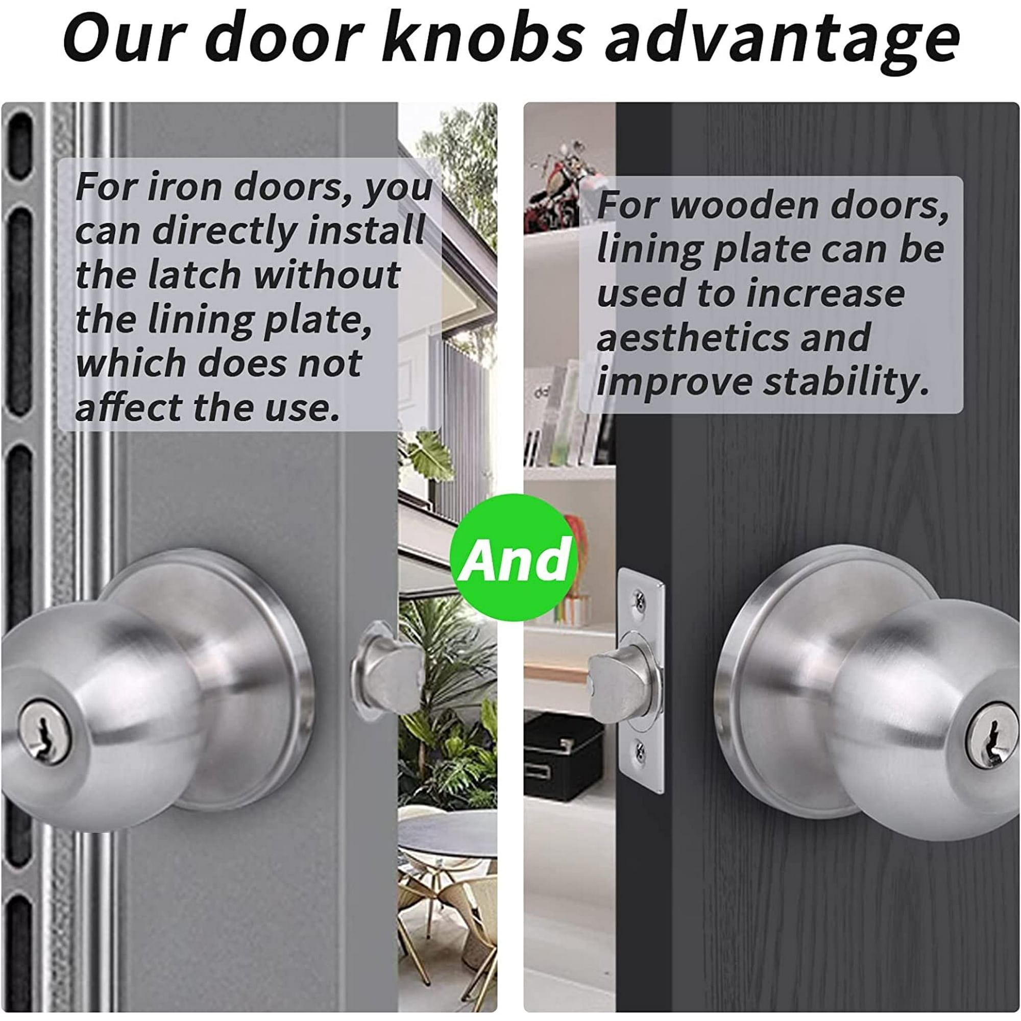 YIHATA 5 Pack Keyed Alike Doorknobs, Entry Doorknob Lock with Keys, Round Ball Door Knobs for Front Door, Exterier and Interier Doors, Satin Nickel Finish