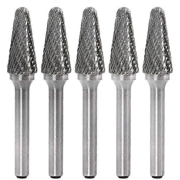 5 piezas SL-4 Fresas de carburo de tungsteno de forma cilíndrica, fresa rotativa de doble corte con vástago de 1/4 para fresa rotativa