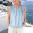 thumbnail image 2 of ZVNAH Haut Sans Manches à Broderie Florale pour Femme, Blouse Décontractée Style Henley à Col en V Volanté, P-2TG, 2 of 5