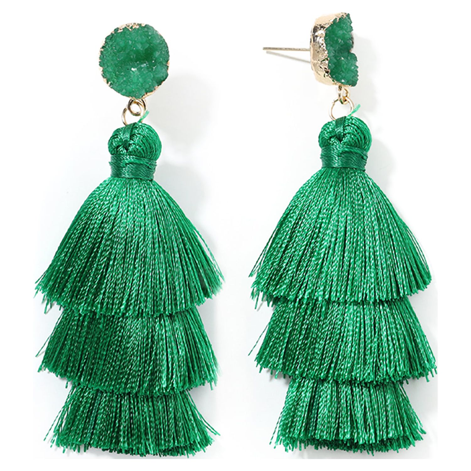 Dark green sale tassel earrings