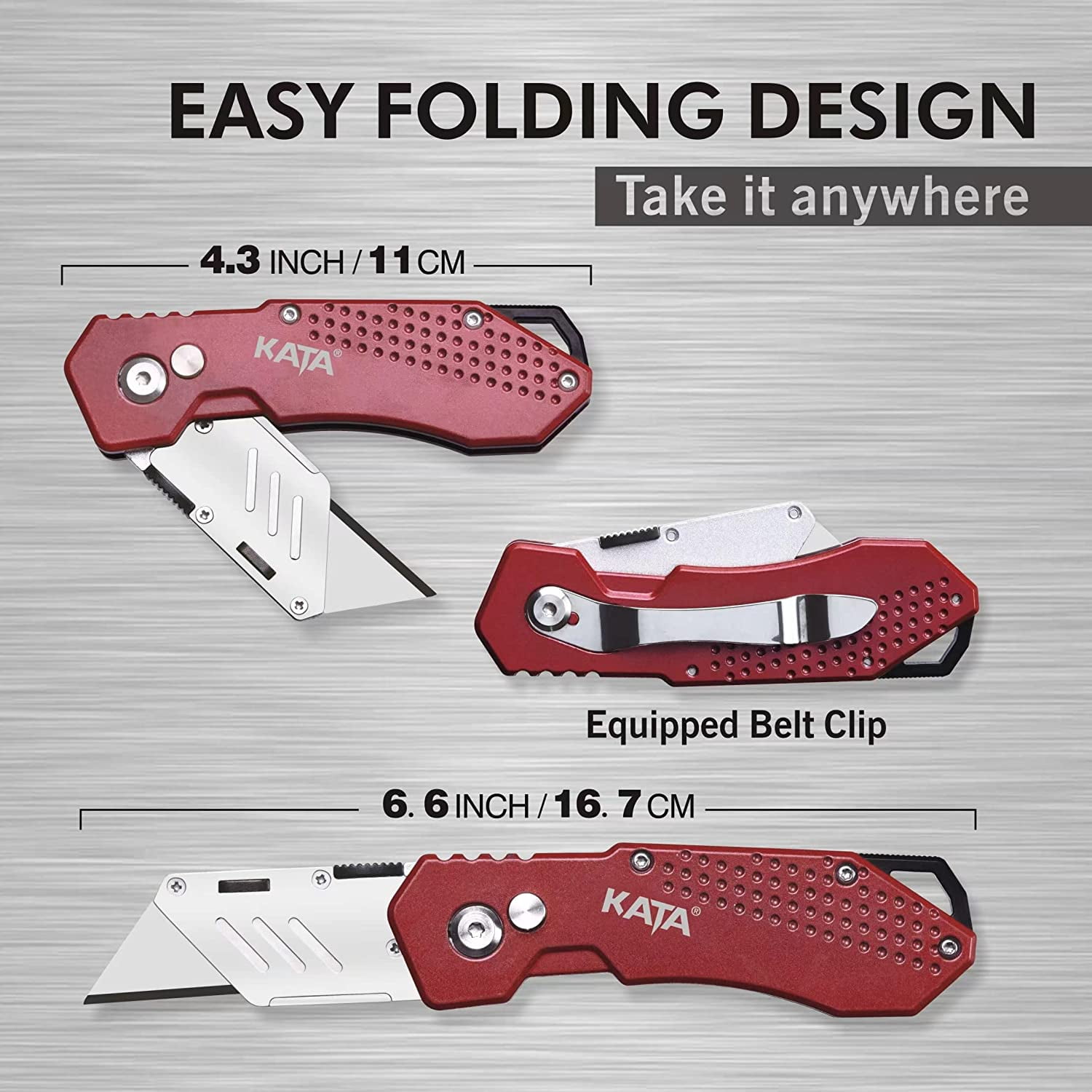 3-Pack Heavy Duty Box Cutter Folding Utility Knife With Zinc Alloy Body, Quick Change Blades, Lock-Back Design, Extra 12pc Blades For Cartons, Cardboard and Boxes