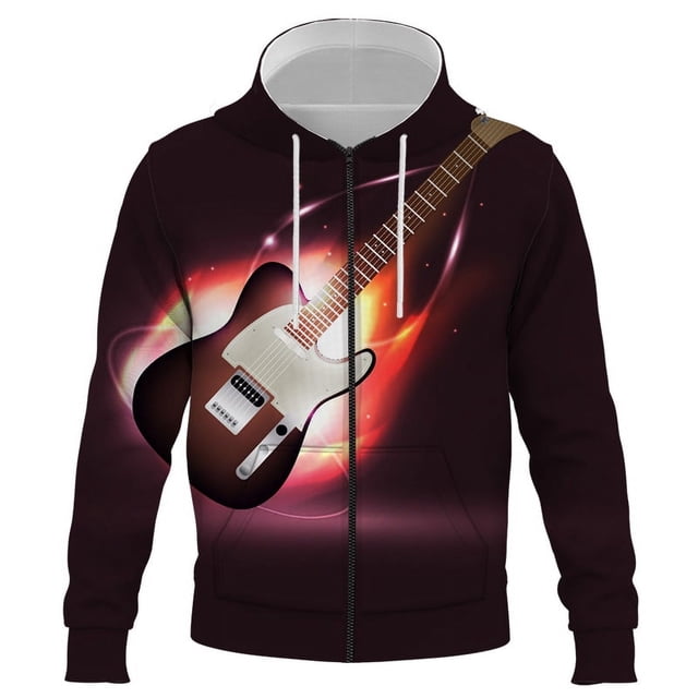 Sudadera con capucha y cremallera con estampado 3D de guitarra para hombre y mujer, estilo Harajuku, informal, para exteriores