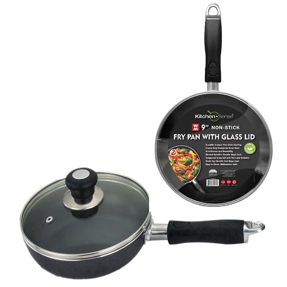 American Dream Home Goods 9-Inch Non Stick Pan, PFOA-Free Aluminum Frying Pan with Tempered Glass Lid, Black