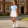 thumbnail image 4 of Girls Back To School 3 Pieces Outfit Set Solid Color Short Sleeve Shirt and Pleated Skirt and Striped Socks Kids Performance Casual Clothing Set Teen Kids Clothing 3-16 Years, 4 of 9