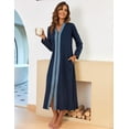 thumbnail image 4 of Ekouaer Women Zipper Robe Long Sleeve Loungewear Lightweight Housecoat Full Length Nightgown with Pockets, 4 of 7