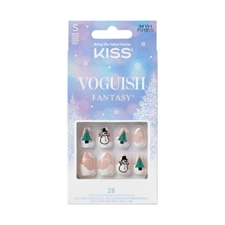 KISS Voguish Fantasy Holiday, Press on Nails, Bring Me Love, White, Short Almond, 28 Count