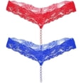 thumbnail image 1 of Lot de 2 Mini Bikini pour Femmes Perles G-String Strings Chaîne Peral String Lingerie Mignonne T Pants Strings en Dentelle M-TTG, 1 of 3