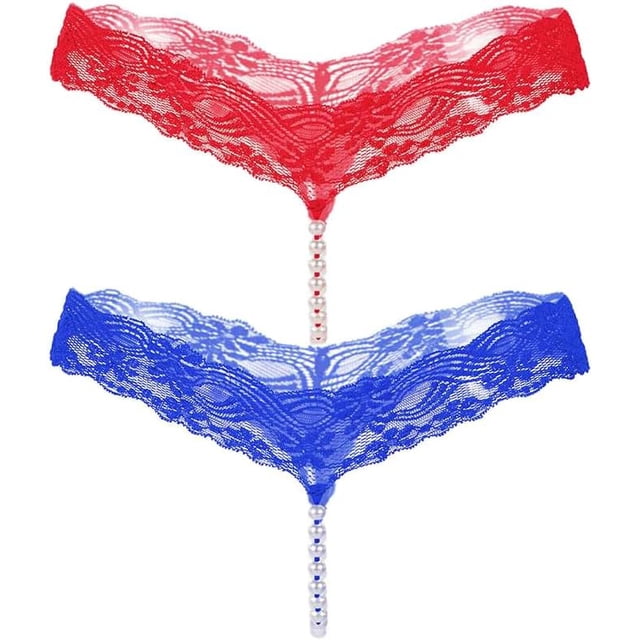 Lot de 2 Mini Bikini pour Femmes Perles G-String Strings Chaîne Peral String Lingerie Mignonne T Pants Strings en Dentelle M-TTG